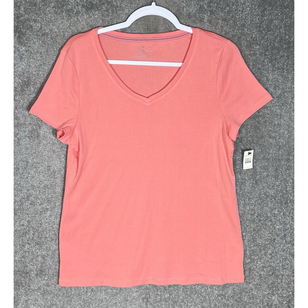 Talbots Pima Cotton Top Womens Size Large Peach Coral Short Sleeve V-Neck New